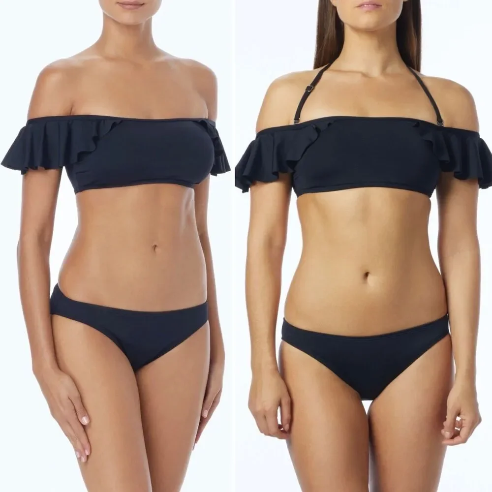 Vince Camuto 2 Piece Ruffle Bandeau Bikini Off Shoulder Swimsuit XS